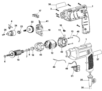 Page A Diagram and Parts List for PF245-B3 3 Black and Decker Hammer Drill